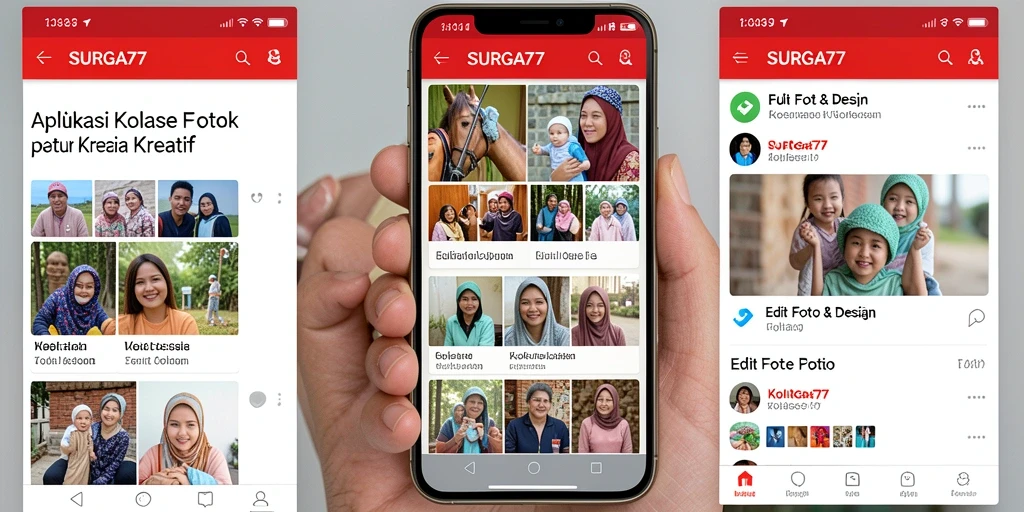 Tampilan antarmuka unik dari SURGA77 untuk membuat kolase foto.